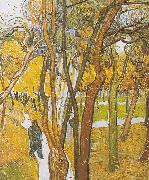 Vincent Van Gogh Walkers in the park with falling leaves Sweden oil painting artist